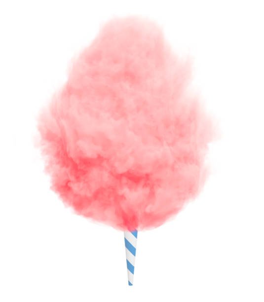 Pink cotton candy on a stick isolated on white background.